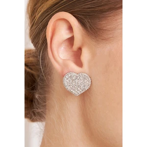 Furtek Aksesuar Kadın Aretes Kalp Figür Model Kristal Zirkon Taşlı Gümüş Kaplama Sıkıştırmalı Günlük Kombin Küpe