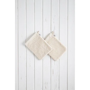 Havlu Banyo Kesesi %100 Pamuk Bukle 2'li Set Çizgili-Kapama Bordürlü Krem 15x20 Cm