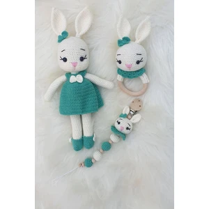 Kelebeğin Rüyası Hobi Evi Amigurumi Yenidoğan Uyku Arkadaşı Tavşan, Çıngırak, Emzik Zinciri 3lü Set