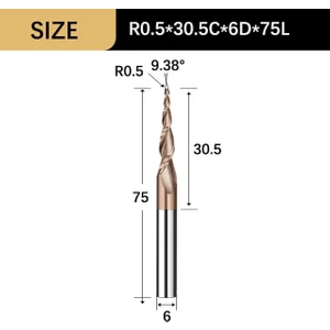 1 Adet R0.5X30.5CX6DX75L Tungsten Karbür 2 Flüt Konik Bilyalı Uçlu Freze 3.175-6MM Shank Tısın Kaplamalı 3D Gravür Freze Kesicisi Ağaç Işleme Oyma (Yurt Dışından)