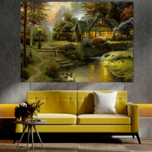 Home Arths Homearths Köy Evi ve Doğa Manzaralı Dekoratif Duvar Tablosu