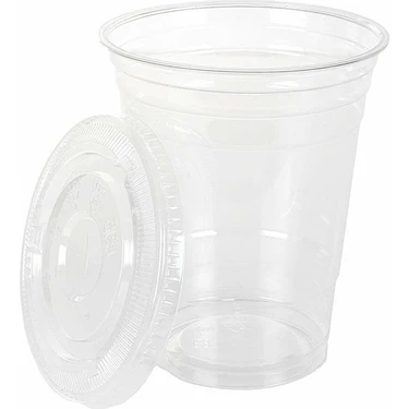 16 Oz 450ML 50 Adet Tek Kullanımlık Smoothie Bardaklar, Düz Üst Kubbeli Kapaklar, Plastik Milkshake