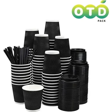 8 Oz Kombo Set 20 Adet Siyah Dalgalı Çift Duvarlı Kağıt Bardaklar, Tek Kullanımlık Kahve