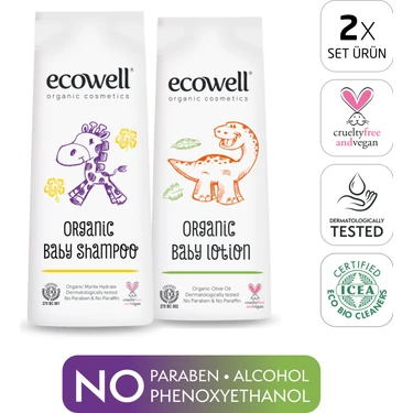 EcowellBebek Saç & Vücut Şampuanı + Nemlendirici Yüz & Vücut Losyonu, Organik & Vegan Sertifikalı 2