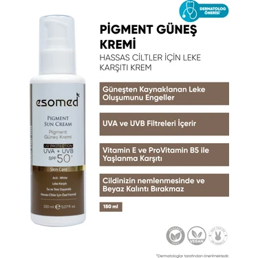 Esomed Hassas Ciltler için Yüksek Korumalı  Leke Karşıtı Pigment Güneş Kremi UVA UVB Spf50 150