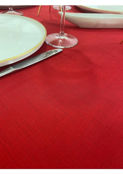 Polyester Keten Dertsiz Masa Örtüsü Kırmızı + 12 Peçete fiyatları