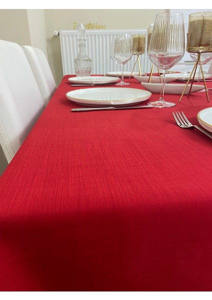 Polyester Keten Dertsiz Masa Örtüsü Kırmızı + 12 Peçete modelleri