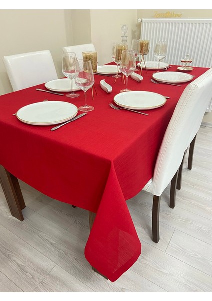 Polyester Keten Dertsiz Masa Örtüsü Kırmızı + 12 Peçete fırsatları