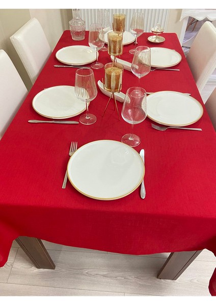 Polyester Keten Dertsiz Masa Örtüsü Kırmızı + 12 Peçete indirimleri