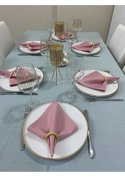 Polyester Keten Dertsiz Masa Örtüsü Mint 12 Peçeteli