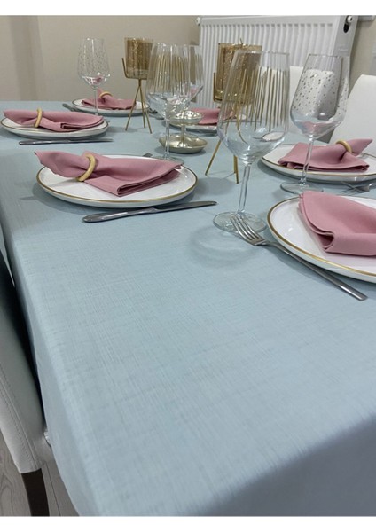 Polyester Keten Dertsiz Masa Örtüsü Mint 12 Peçeteli