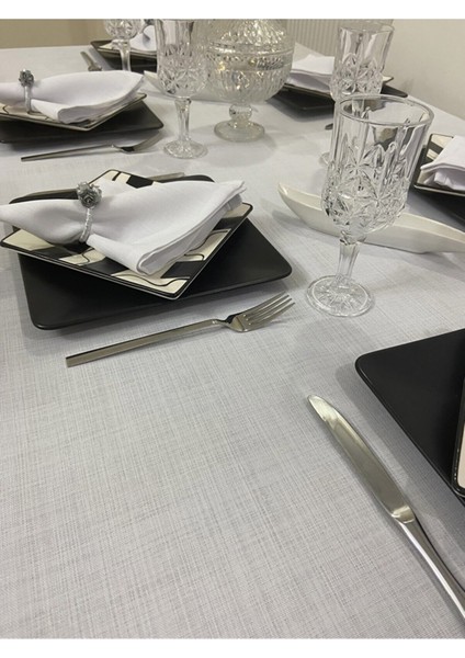 Polyester Keten Dertsiz Masa Örtüsü Beyaz + 6 Peçete