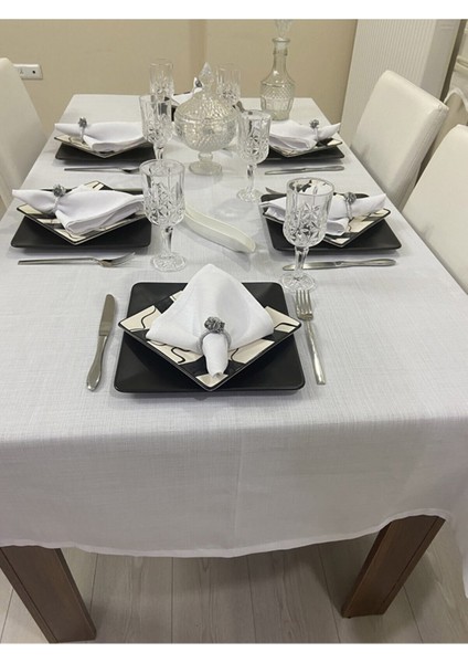 Polyester Keten Dertsiz Masa Örtüsü Beyaz + 6 Peçete
