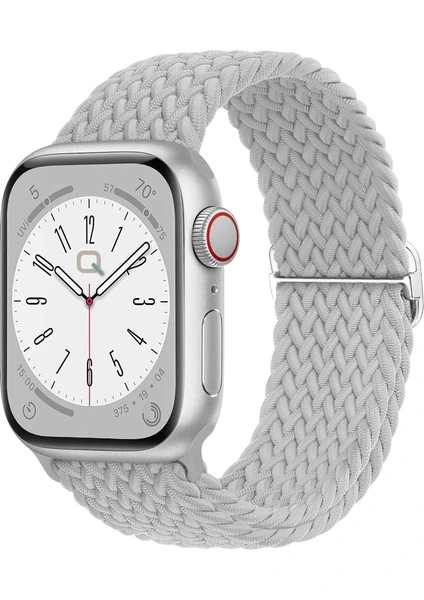 Apple Watch Ultra 9 8 7 6 5 4 3 Se 49mm-45mm-44mm-42mm Uyumlu Ayarlanabilir Tokalı Örgü Kordon İnci Beyazı