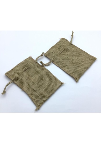 Hasır Jüt Kese 10 x 12 cm Ebatlarında 10 Adet Boş Çuval Kumaşından Kese Ipli, Hediyelik, Kına Düğün