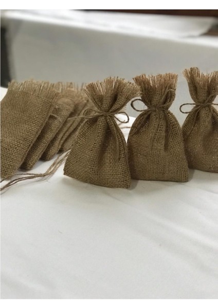 Hasır Jüt Kese 10 x 12 cm Ebatlarında 10 Adet Boş Çuval Kumaşından Kese Ipli, Hediyelik, Kına Düğün fırsatları