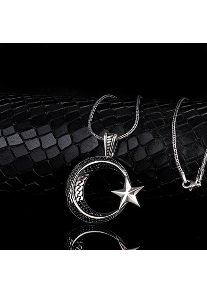 925 Ayar Gümüş Örgü Model Ayyıldız Mikro Taşlı Kolye