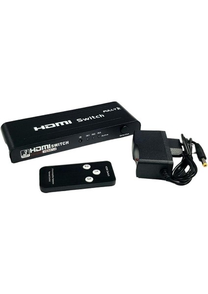 3 Port 3x1 HDMI Switch Kumandalı Adaptörlü