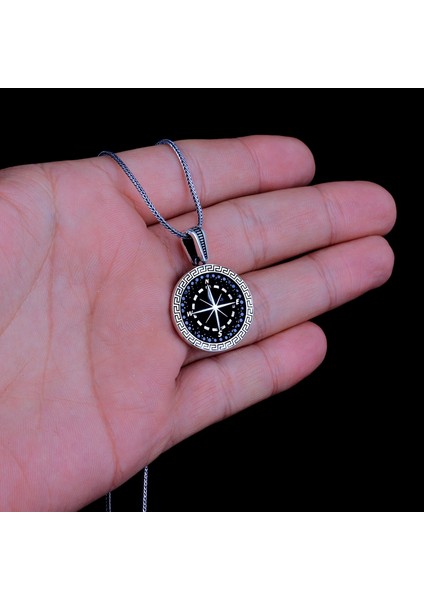 925 Ayar Gümüş Mikro Taşlı Pusula Model Kolye