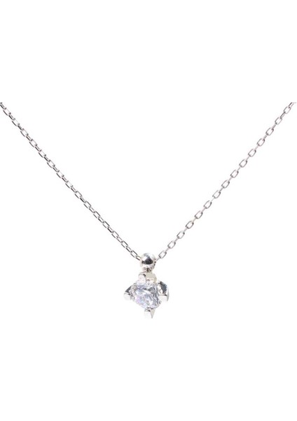 925 Ayar Gümüş 0,60 ct Pırlanta Görünümlü Tek Taş Kolye