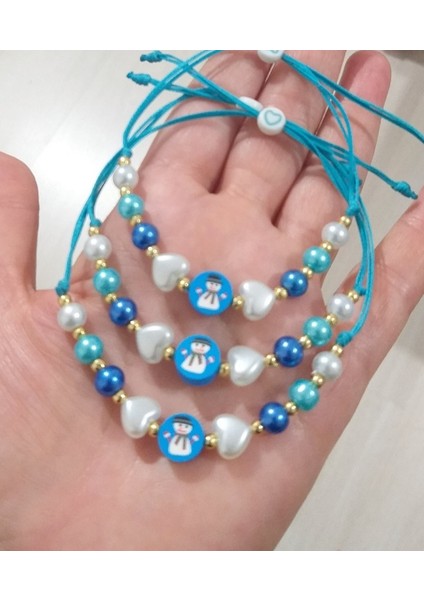 Üç Adet Renkli Inci ve Fimo Boncuklu Kardan Adam Yılbaşı Çocuk Bileklik