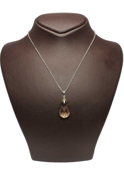 925Ayar Gümüş Smoky Quartz Damla Taşlı Kolye