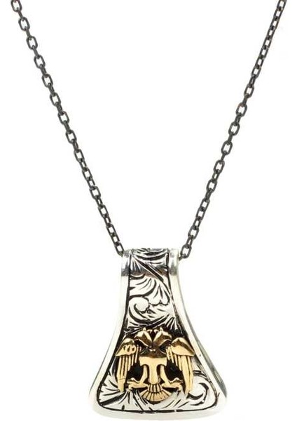 925 Ayar Gümüş Çift Başlı Kartal Modeli Erkek Kolye