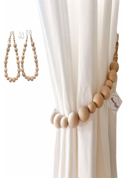 80CM 2 Adet Dekoratif Ahşap Boncuklu Perde Süsü Askısı