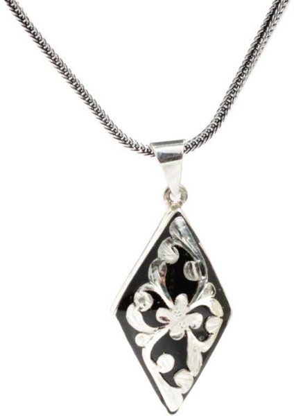 925 Ayar Gümüş Baklava Şekilli Oltu Taşı Kolye fiyatları