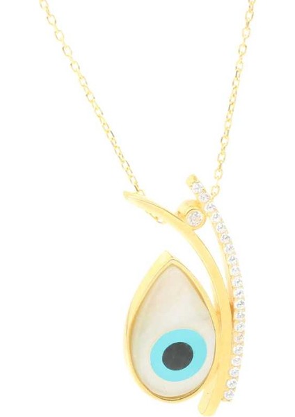 925 Ayar Gümüş Damla Sedef Taşlı Göz Kolye