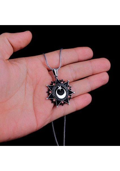 Ayyıldız Model Zirkon Taşlı Madalyon 925 Ayar Gümüş Kolye