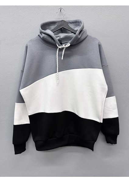 Pamuklu 3 Parça Kesik Oversize Hoodie Sweatshirt