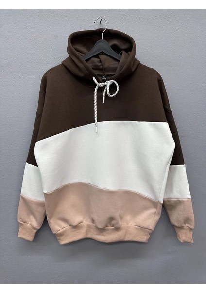 Pamuklu 3 Parça Kesik Oversize Hoodie Sweatshirt
