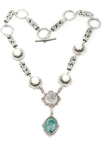 925 Ayar Gümüş Zümrüt Taşlı Antik Bizans Kolye fiyatları