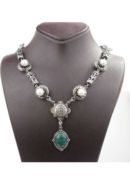 925 Ayar Gümüş Zümrüt Taşlı Antik Bizans Kolye modelleri