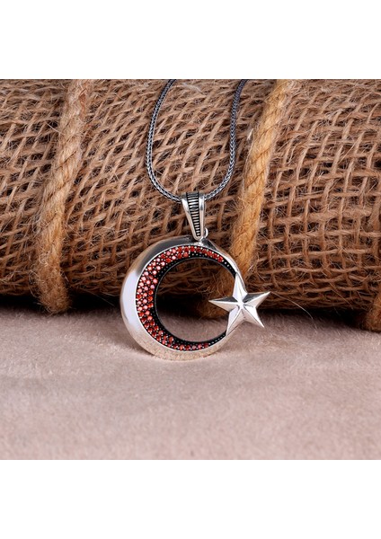 Mikro Taşlı Ayyıldız Model 925 Ayar Gümüş Kolye