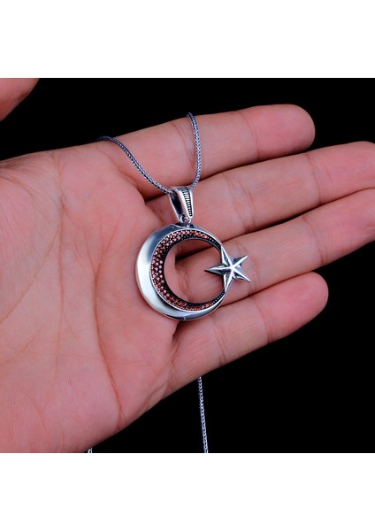 Mikro Taşlı Ayyıldız Model 925 Ayar Gümüş Kolye modelleri