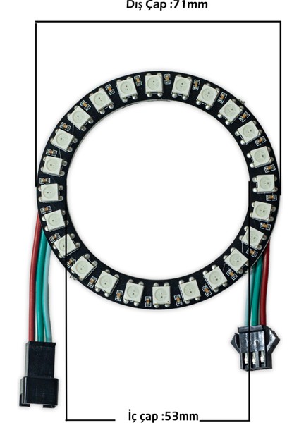 Ring Halka LED 24 Bit WS2812B 24 LED Argb Neopixel Adreslenebilir 5 Volt Soketli