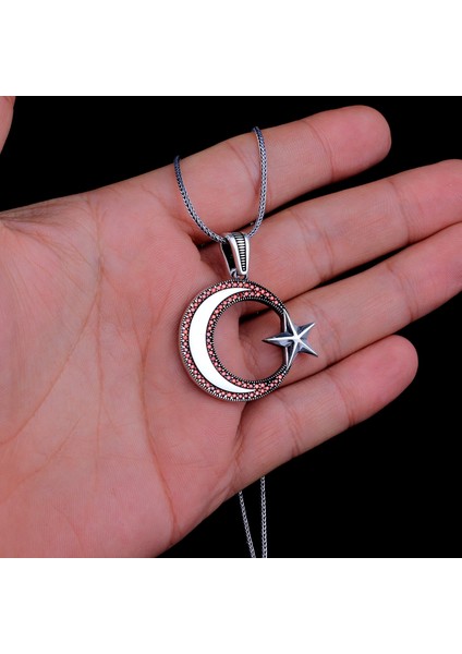 Mikro Taşlı Ayyıldız Model 2 Madalyon 925 Ayar Gümüş Kolye modelleri