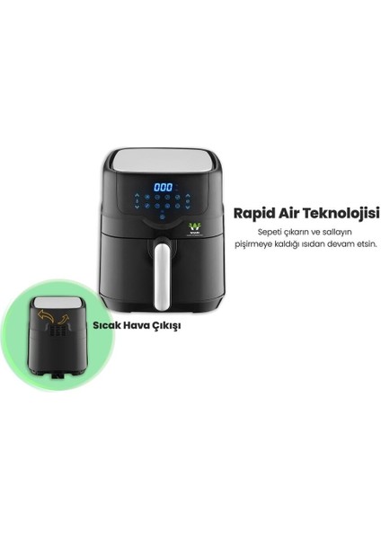Air Fryer 4.5 Litre Siyah Akıllı Fritöz