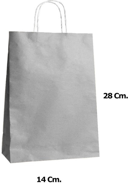 Büküm Saplı Kraft Kağıt Çanta Karton Hediyelik Poşet Torba - Gri - 18X24 Cm. -25 Adetlik 4 Paket