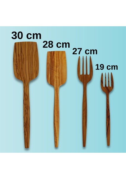 Bef Craft Doğal Zeytin Ağacı El Yapımı 4 Parça 2 Spatula 2 Servis Çatalı Ahşap Yemek Servis Seti Tahta Mutfak Gereçleri Servis Seti