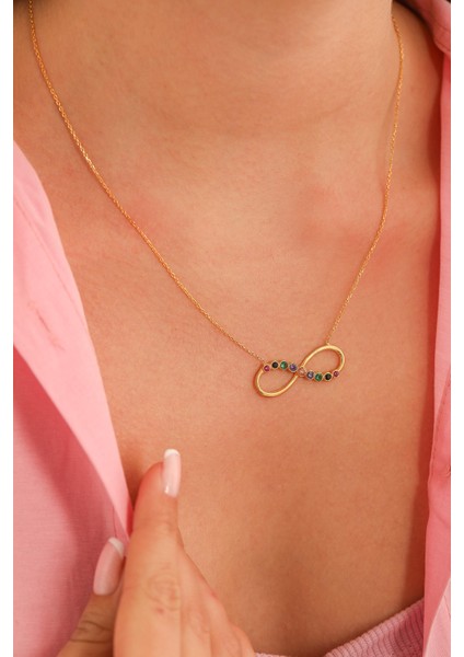 925 Ayar Gümüş Renkli Taşlı Sonsuzluk Kolye