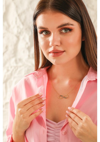 925 Ayar Gümüş Renkli Taşlı Sonsuzluk Kolye fırsatları