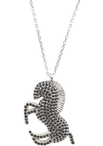 925 Ayar Gümüş Oniks Taşlı Şahlanan At Modeli Kolye fiyatları