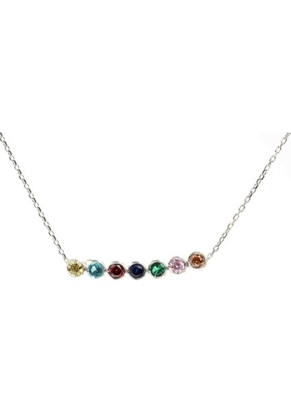 925 Ayar Gümüş Renkli Taşlı 7 Sıra Suyolu Kolye