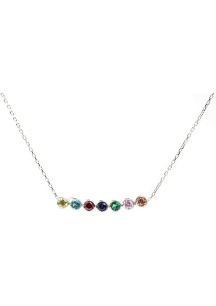 925 Ayar Gümüş Renkli Taşlı 7 Sıra Suyolu Kolye fiyatları