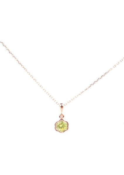925 Ayar Gümüş Peridot Taşlı Çiçekli Kolye