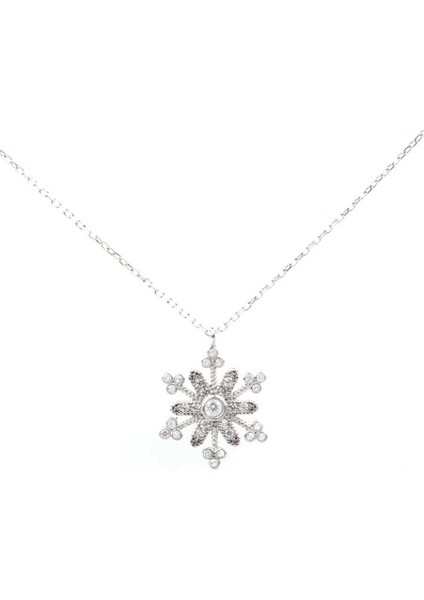 925 Ayar Gümüş Çiçekli Kar Tanesi Kolye, Beyaz Taş modelleri