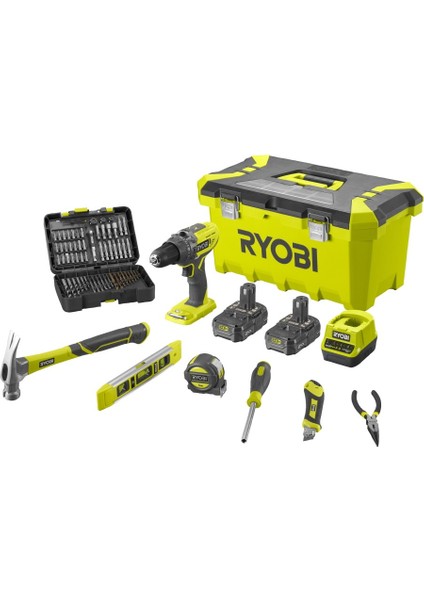 Ryobı R18PD3-220TAH Akülü Darbeli Matkap 18V + Aksesuar Seti (2.0AH Çift Akü) - 5133005506